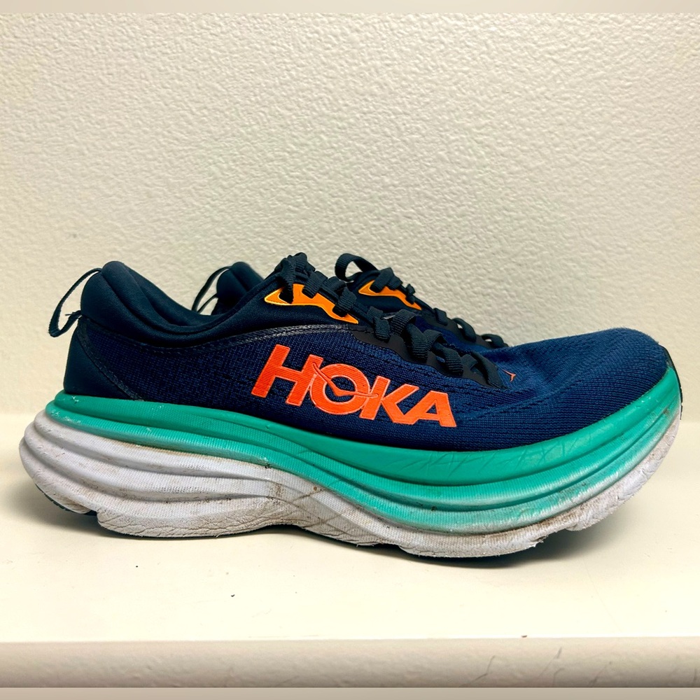 Hoka One One Bondi 8 Athletic Lace Up Running Shoe Womens Size 7.5B F27222E Blue